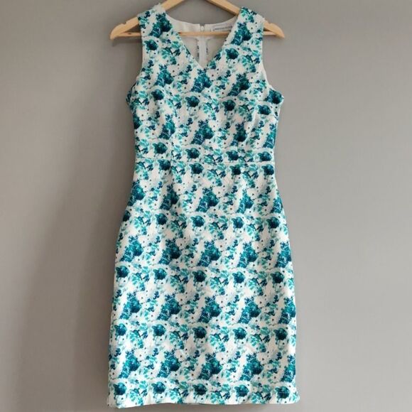 📏Teal Floral Sheath Summer Dress - Picture 2 of 6